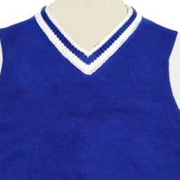 Pull-over bleu à col en V pour femme, manches longues, logo lettré, 100 % acrylique, style preppy, coupe classique, pour l'automne