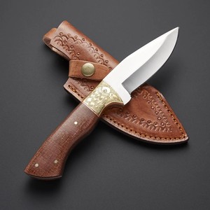 Couteau à dépecer à lame fixe en acier 12c27, manche en Micarta, pommelle en laiton gravée, étui en cuir, couteau à lame pleine ODM OEM - Product Image 1