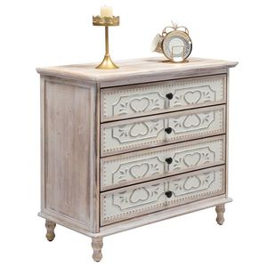 FCH Wide Storage 4-Drawer Iron Sheet Dresser Carved Washed White for Bedroom Living Room Home Entryway - Product Image 4