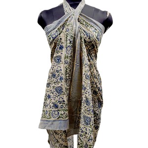 Handcrafted Indian Block Print Cotton Sarong Floral Pareo <b>Beach</b> Cover Up Lightweight Summer Resort <b>Wrap</b> for Women - Product Image 3