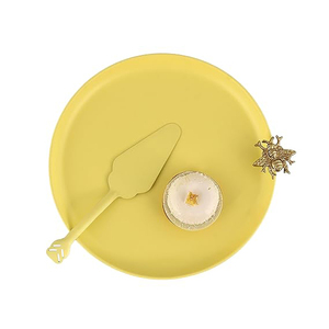 Soporte para Pastel Royal Hive con Servidor de Pastel, Soporte para Cupcakes para Fiestas, Soporte Redondo de Metal para Pastel en Color Amarillo Mantequilla - Product Image 4