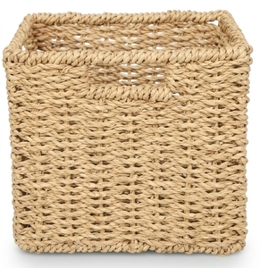 Natural Fiber Storage <b>Basket</b> Cube Woven Bin Handmade Chunky Hamper Balinese Artisan <b>Square</b> Organizer Boho Shelf Home Decor Crate - Product Image 1