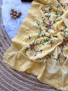 Conjunto de Saree de Diseñador Bordado con Blusa de Georgette de Seda, Ropa Étnica, Ropa de Fiesta, Saree de Boda, Atuendo Tradicional Indio - Product Image 5