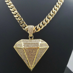 Collier pendentif en or plaqué diamant pour homme, style hip-hop, chaîne en cristal et strass, bijoux à porter au quotidien, style chaîne à maillons - Product Image 1