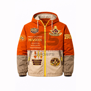เสื้อแจ็คเก็ตวินด์เบรกเกอร์แบบกำหนดเองสำหรับสมาคมเมสัน น้ำหนักเบา กันน้ำ พร้อมโลโก้ฟรีเมสันปัก  ขายส่ง ผู้ผลิต OEM - Product Image 1