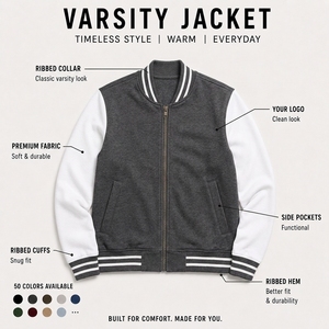 High Quality 100% Cotton <b>Fleece</b> <b>Thick</b> <b>Jacket</b> for Men Breathable Casual Wholesale Factory Price Baseball <b>Jackets</b> - Product Image 6