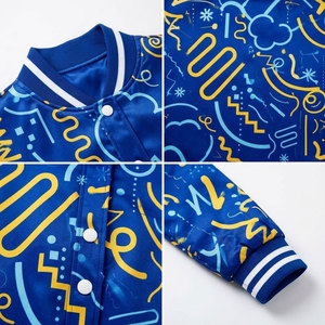 Chaqueta Varsity con Estampado Geométrico Azul, Manga Larga, Cuello Camisero, Cierre de Botones, Poliéster, Ropa de Otoño para Mujer, Chaquetas de Satén - Product Image 6