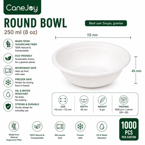 Bols en bagasse jetables, écologiques, compostables, résistants aux micro-ondes et très résistants - 100 % biodégradables, résistants à la chaleur pour le camping - Product Image 2