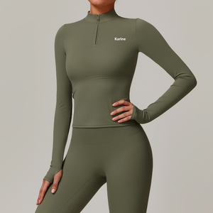 Haut de sport pour femme, coupe courte, à manches longues, très élastique, léger et respirant, avec passe-pouces, pour le yoga et le fitness - Product Image 3