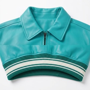Chaqueta Bomber de Cuero Genuino Turquesa para Hombre, con Cierre, Cuello Camisero, Resistente al Viento, Informal, para Otoño - Product Image 4