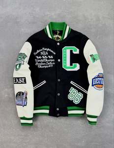 Chaqueta Varsity Vintage Personalizada para Hombre, Verde y Negra, Mezcla de Lana, Abrigo de Invierno - Product Image 3