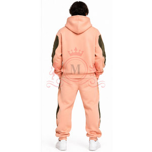 Survêtement à capuche pour homme, couleur pêche, blocs de couleurs, manches longues, décontracté, avec poches latérales, taille mi-haute, coupe régulière, style hiver - Product Image 4