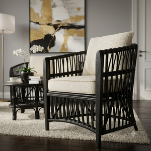 Modern Luxury Black Rattan <b>Dining</b> Chair Outdoor Patio Cushion <b>Armchair</b> Accent Living Room Sustainable Eco-Friendly Waterproof - Product Image 5