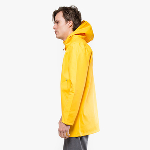 Veste imperméable longue jaune pour homme avec capuche, fermeture boutonnée, col montant, coupe régulière, couleur unie, idéale pour l'extérieur - Product Image 4