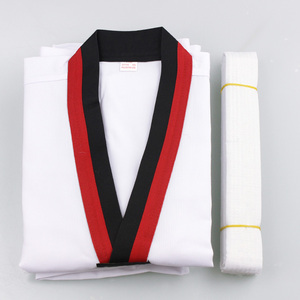 Uniformes de Karate Blancos y Azules 100% Algodón con Cinturón Negro, Corte Regular, Cintura Elástica para Adultos, Unisex, Ropa de Artes Marciales Transpirable - Product Image 2