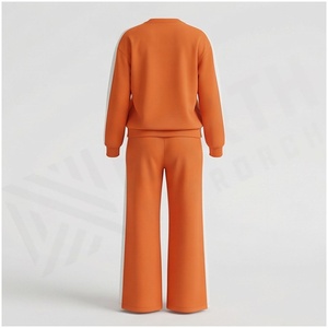<b>Women</b> Orange Solid Color Crew Neck Tracksuit Set Full Sleeve Loose Fit Casual Autumn Wear 100% Cotton Midweight <b>Fleece</b> <b>Jogger</b> - Product Image 2