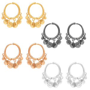 Boucles d'oreilles créoles en argent sterling 925 plaqué or rose 100 % pur avec breloques disques unis, style bohème, bijoux pour femme à porter au quotidien - Product Image 6