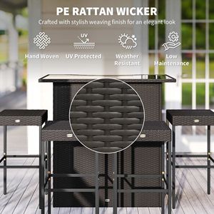 Set da Bar in Rattan a 5 Pezzi con Tavolo Alto e 4 Sgabelli con 2 Ripiani, Colore Marrone - Product Image 4