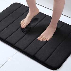 Minimalist Rectangle Memory Foam Bath Mat With <b>Rubber</b> Backing Anti Slip Solid Black For Bathroom <b>Floor</b> - Product Image 1