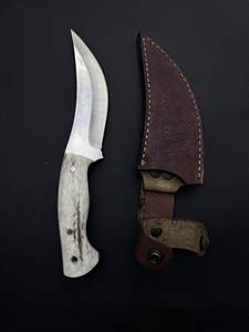 Cuchillo de caza con hoja de acero de Damasco y mango de asta de ciervo, cuchillo de supervivencia para exteriores - Product Image 5