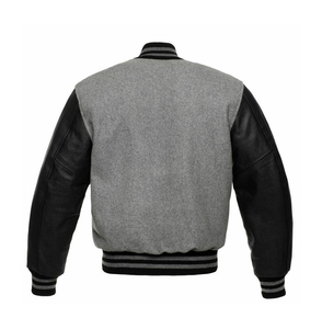 Chaqueta Varsity de Lana Azul Marino para Hombre con Mangas de Cuero Gris, Cierre de Botones, Estilo Universitario Informal, Ropa de Otoño - Product Image 4