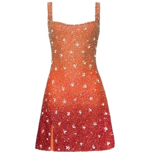 Women Sequin Beaded Embroidered Mini Dress Spaghetti Strap Party Bodycon Square Neck Mythology Mermaid Griffin Pattern - Product Image 4