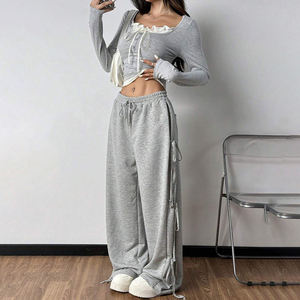 Traje de Dos Piezas Casual de Moda para Mujer, Personalizado y de Alta Calidad, con Lazo Lateral, Tirantes Finos, Pantalones con Cordón Ajustable y Blusa de Manga Larga - Product Image 6