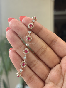 Elegant Round Cut Lab Created Diamond <b>Bracelet</b> 1.75 Carat Gold <b>Ruby</b> Shade Halo Station Tennis Jewelry Gift 14K - Product Image 2