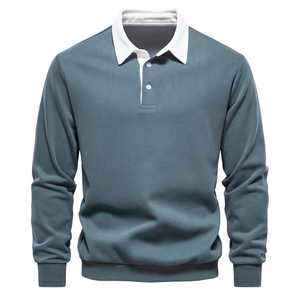 Business Casual Men Long Sleeve Polo Sweatshirts Contrast <b>Collar</b> Comfortable Cotton Blend Male Golf Polo <b>T</b> <b>Shirt</b> Wholesaler - Product Image 5