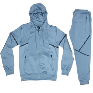 Unisex Light Blue Hooded Tracksuit 2-Piece Zipper <b>Jogger</b> Set Breathable Solid Sporty Autumn Wear Full Length Regular Fit - Product Image 6