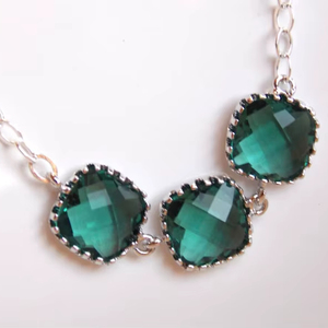 Green Sapphire Necklace Green Glass Necklace Teal Jewelry Sterling Silver Wedding Bridesmaid Necklace Gift - Product Image 1