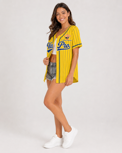 Camiseta de Béisbol Unisex Personalizada con Rayas Amarillas para Mujer, Camisa Deportiva Premium con Botones para Fanáticos del Equipo - Product Image 2