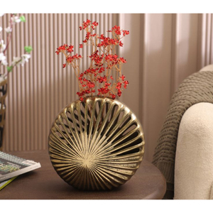 New Arrival Brass Tabletop Flower <b>Vase</b> Handmade Antique <b>Gold</b> Finished Fan Shape Decorative Flower <b>Vase</b> for Home Living Room - Product Image 1
