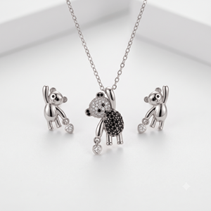 925 <b>Silver</b> Bear Cartoon Minimalist 925 <b>Silver</b> Jewelry <b>Set</b> Heart Cut Zircon Pendant <b>Necklace</b> <b>Earrings</b> Ring Bracelet for - Product Image 1