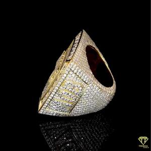 Unique Iced Out Diamond <b>Cocktail</b> <b>Ring</b> 22K <b>Gold</b> Plated Pave Setting Men's Hip Hop Statement Signet <b>Ring</b> - Product Image 2