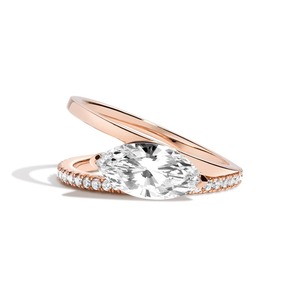 14K Solid Gold Marquise Cut Diamond <b>Ring</b> with Pav Bottom Band for <b>Wedding</b> Engagement - Product Image 4