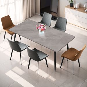 Tavolo da Pranzo in Pietra Sinterizzata/Marmo/Porcellana Grigio da 63 Pollici per Cucina e Soggiorno, Esclusivo per Uso Domestico - Product Image 4