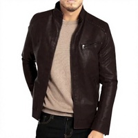 Blouson Moto Homme Mego Industry Bleu en Polyester Col Montant Fermeture Éclair Coupe Slim Coupe-Vent Vintage Manches Classiques Automne
