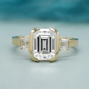 Bague de fiançailles et de mariage en or jaune 14 carats avec émeraude et diamant de laboratoire certifiés IGI, 4 carats, bijou cadeau pour fête - Product Image 1