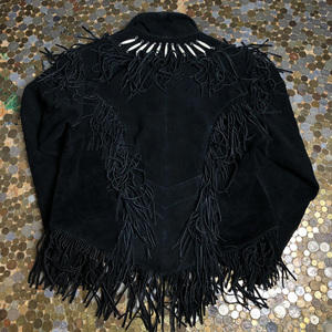 Veste en daim noir à franges, style western, col rabattu, manches longues, grande taille, pour femmes, automne - Product Image 2