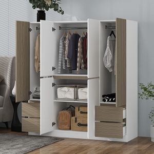 Bianco & natura 6-porte armadio in legno con 4 cassetti per la camera da letto di stoccaggio - Product Image 3