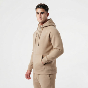 Sweat à capuche pour homme tendance, de haute qualité, écologique, avec logo personnalisé, demi-zip, avec poches kangourou, couleur beige unie - Product Image 6