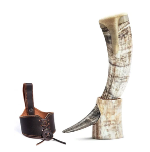 100% Buffalo <b>Drinking</b> <b>Horn</b> Natural Color With Buffalo <b>Horn</b> Stand Leather Strap Home Table and Restaurant Viking <b>Drinking</b> <b>Horn</b> - Product Image 1