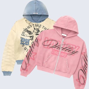 Streetwear Unisex Heavyweight Cotton <b>Zip</b> <b>up</b> Hoodies Distressed Vintage Washed Men Custom Printed Oversized Graphic Hoodie - Product Image 1