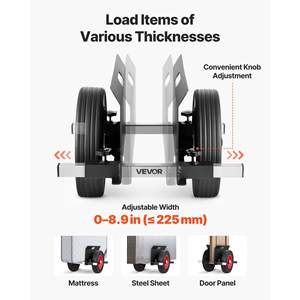 1000 Lbs Load Capacity Drywall Mover <b>Dolly</b> 10 Inch Rubber <b>Wheels</b> Adjustable Clamp Panel Cart for Steel Panels Mattress Doors - Product Image 3