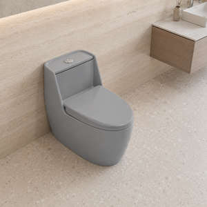 Inodoro de Cerámica Gris de Una Pieza con Acabado Brillante, Montado en el Suelo, Taza Alargada, Tanque Oculto, Estilo Contemporáneo Minimalista para Baño de Villa - Product Image 3