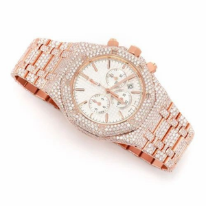 Montre chronographe de luxe en or rose entièrement sertie de moissanite pour homme, en acier inoxydable, aspect diamant, style hip-hop, logo personnalisé, quartz - Product Image 4