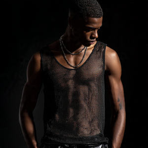 Camiseta sin mangas de malla transparente anti-UV ecológica para hombre, top transpirable 100% poliéster de secado rápido con cuello cuadrado para gimnasio y fitness - Product Image 6