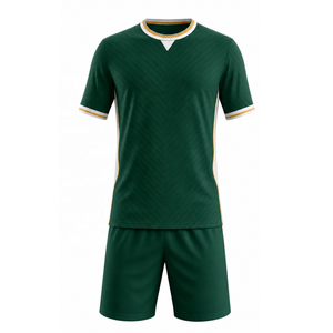 Maillot de football vert personnalisable pour homme, manches courtes, col en V, polyester anti-humidité, uniforme respirant anti-UV toutes saisons - Product Image 4