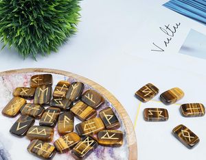 Ensemble de 25 Pierres Runices Naturelles Œil de Tigre Gravées et Polies, Thème Religieux, Collection de Divination Reiki, Vente en Gros - Product Image 5